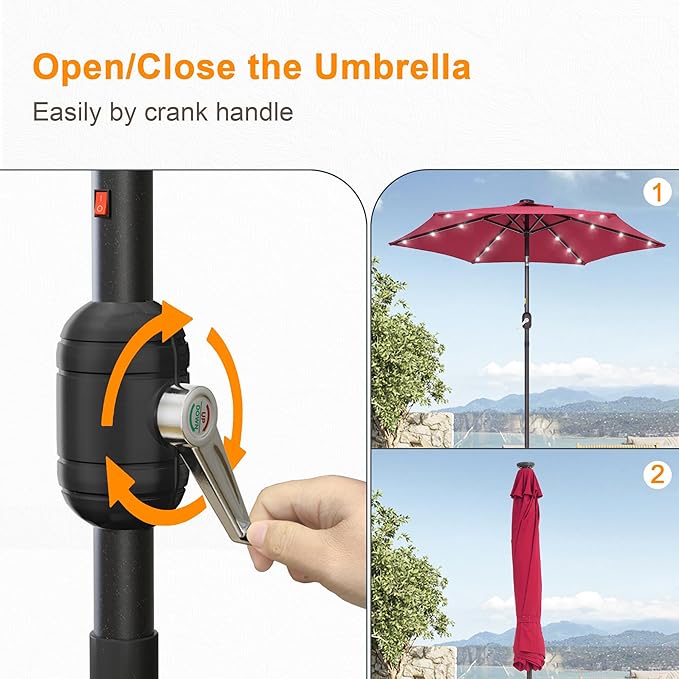 7.5ft Outdoor Umbrella Patio Umbrella with Solar Lights,18 LED Lighted Table Market Outdoor Umbrella, 2-Year-Non-Fading, for Pool, Deck, Garden,Backyard