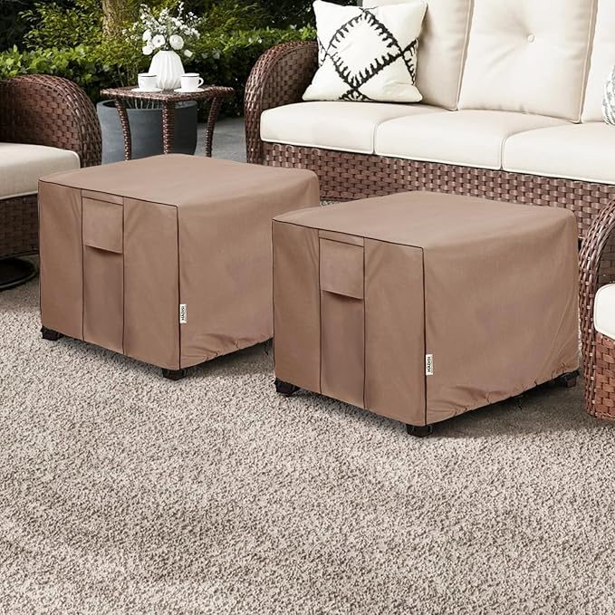 Outdoor Ottoman Cover Waterproof Square Patio Small Side Table Covers,Outdoor Rectangular Waterproof Table Cover-32 W x 32" D x 18" H(Brown)
