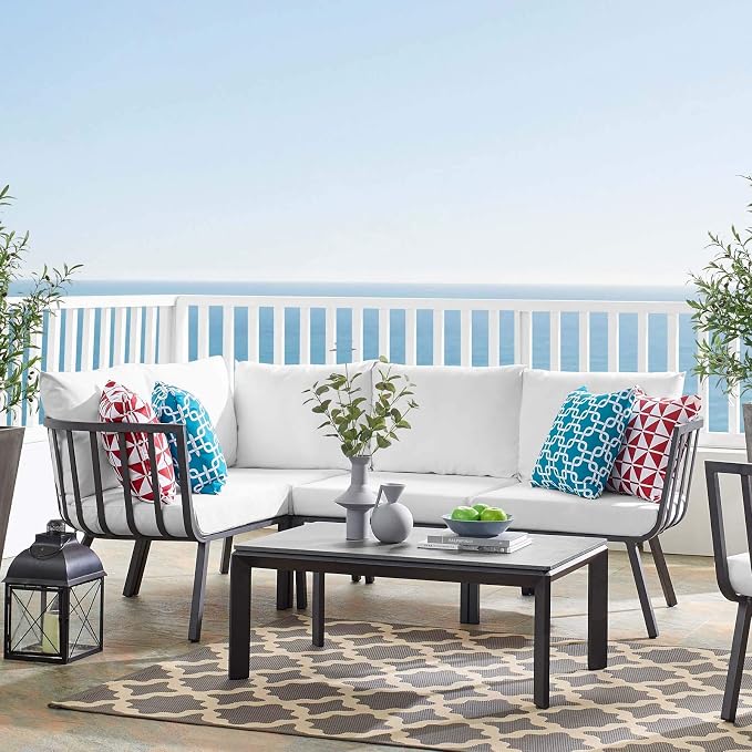 Modway Riverside 5 Piece Outdoor Patio Aluminum Set, 59 x 85.5 x 28, Gray White