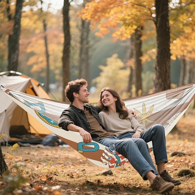 Brown White Western Cowboy Vintage 330lb Capacity Camping Hammock Hanging Hammock for Camping Travel Accessories accesorios para Camping