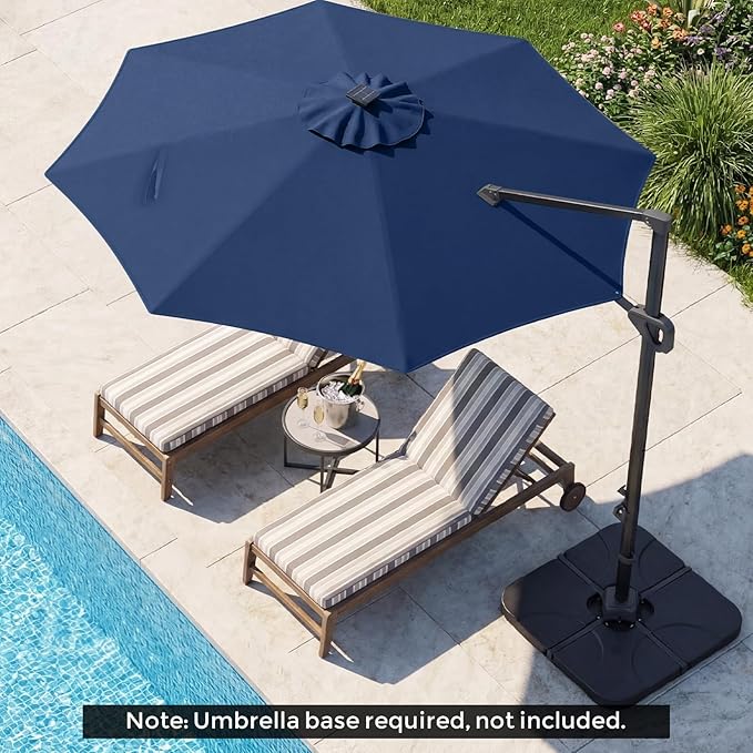 Tangkula 10ft Patio Umbrella with Solar Lights, Offset Cantilever Square Outdoor Umbrella with 35 LED Lights, Aluminum Pole, 360 Degree Rotation, Tilt Adjustment, Air Vent for Pool Deck Yard (Navy)