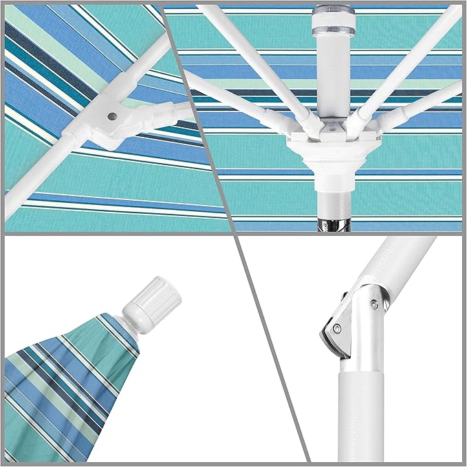 California Umbrella 9' Round Crank Lift, Collar Tilt, Aluminum Pole, Fiberglass Rib Patio Umbrella, White Finish