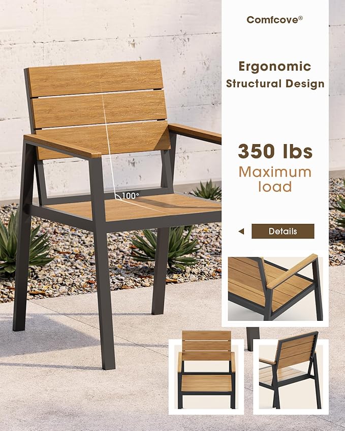 Outdoor Dining Set, Aluminum Patio HDPS Outdooor Table and Chairs Set with Umbrella Hole, All Weather Patio Furniture Set, Patio Dining Table Set,Gray & Teak,7 Pieces