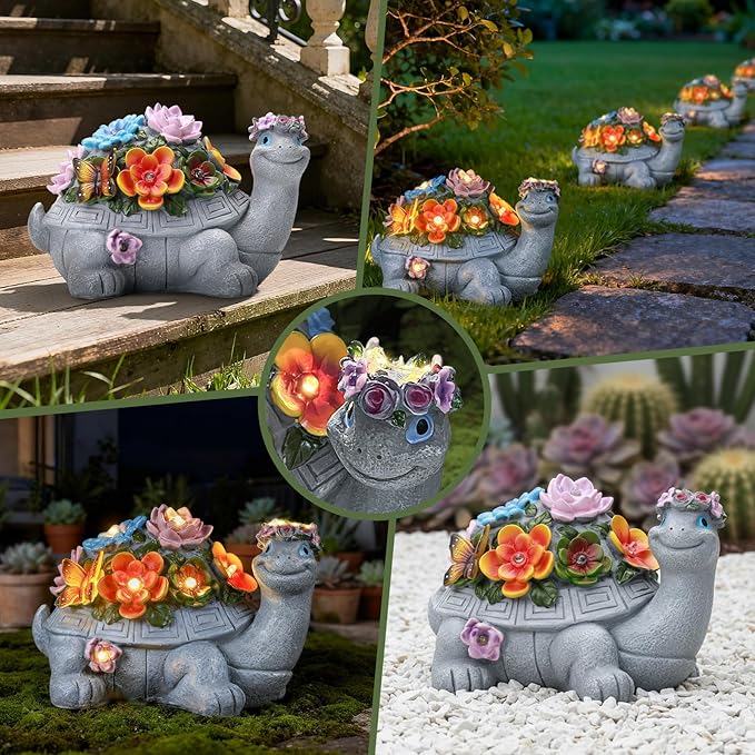 Large Solar Turtle Garden Statue,Outdoor Animal Statues for Garden,Yard,Lawn,Patio,Porch, Balcony, Unique Birthday Gifts for Mom, Women, and Grandma