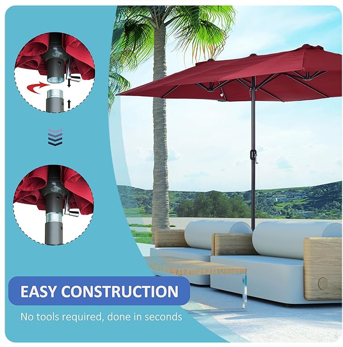 Outsunny Extra Large 15 ft Patio Umbrella, Double-Sided Wide Outdoor Umbrella with Crank Handle and Air Vents for Backyard, Deck, Pool, Market
