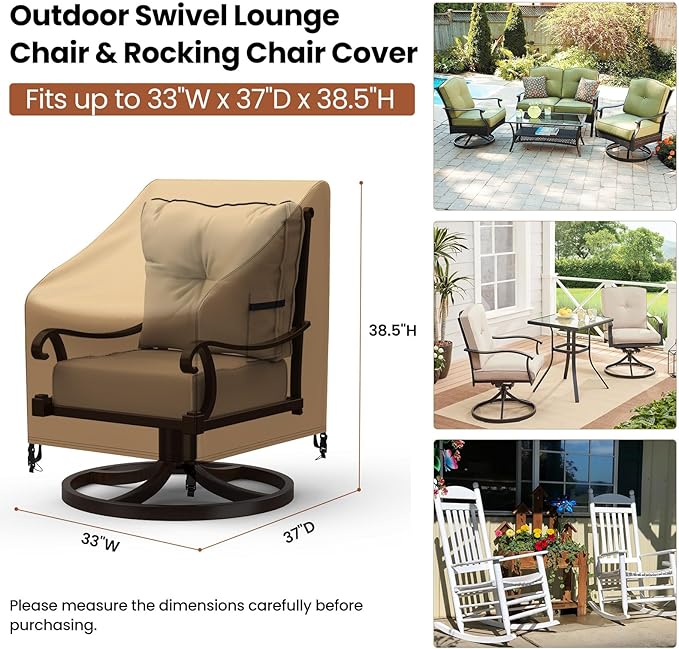 Mrrihand Outdoor Swivel Lounge Chair Cover Waterproof, 2 Pack Heavy Duty Patio Rocking Chair Covers for Outdoor Furniture, 33" W×37" D×38.5" H, Brown