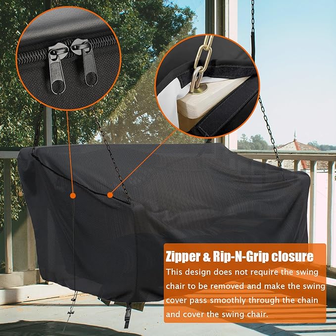 Porch Swing Cover Waterproof Outdoor Hanging Swing Cover Tear resistant All WeatherProof Patio Furniture Covers (Black, 85x45x(32-24)inch) (85x45x(32-24)inch)