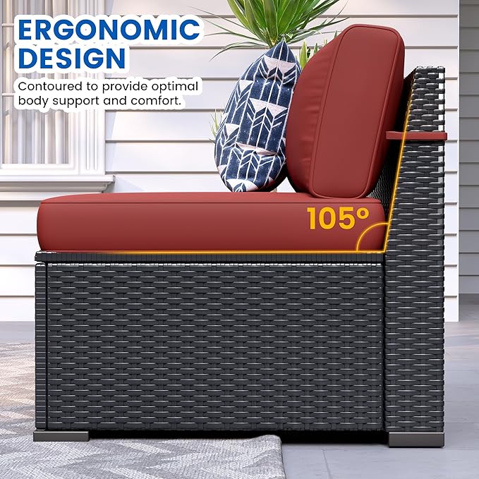 Patio Furniture Sets, 7-Piece Outdoor Patio Furniture with Thick Cushions,Coffee Table Outdoor All-Weather Conversation Set Sectional Sofa for Backyard, Poolside, Garden(Wine Red)