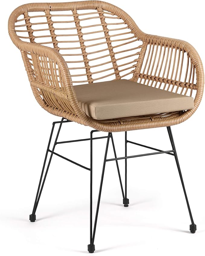 WestinTrends 3 Pc Set Furniture Wicker Rattan Patio Conversation Seating Chair with Cushions and Table for Indoor Outdoor, Balcony, Porch, Garden, Pool, Deck, Lounge, Beige