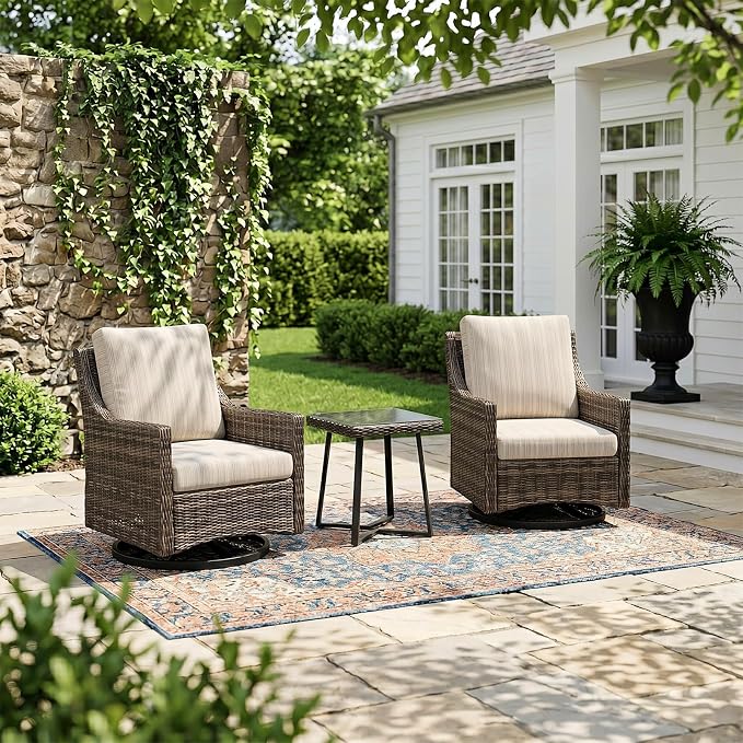 Wicker Patio Conversation Set, Outdoor Patio Furniture Set with Deep Seating, Wide Armrests & Thick Cushions, All-Weather Outdoor Furniture Set for Patio, Porch, Deck & Backyard