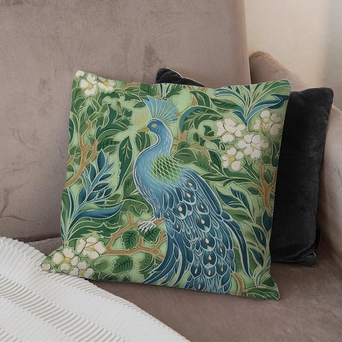 Pillow Cover Aqua and Green Chinoiserie Cushion Cases Abstract Green Peacock Animal Asian Pillow Cover Accent Modern Decorative Pillow Covers for Couch Garden Tent Balcony 18x18 in