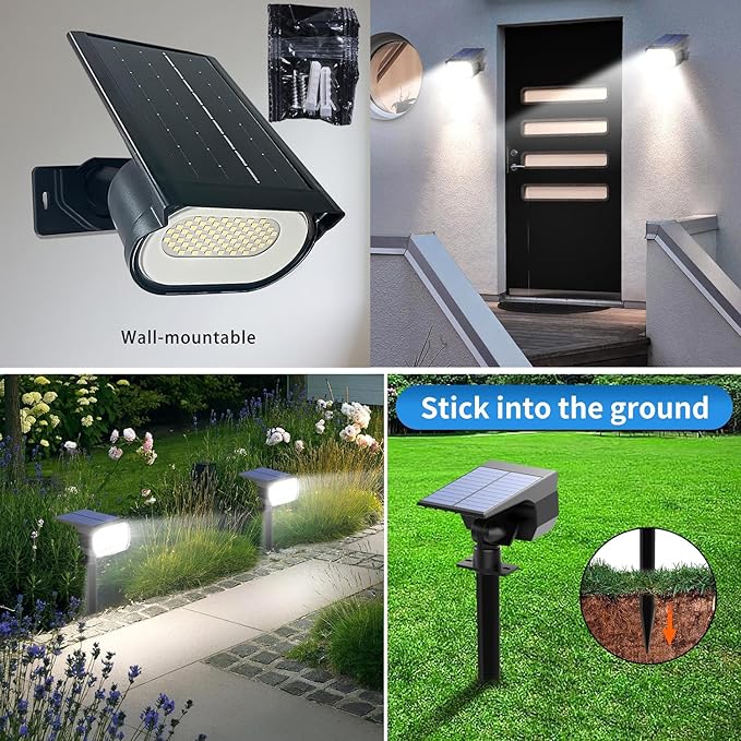 Solar Spot Lights Outdoor, 45 LEDs Landscape Lighting with Auto On/Off and 2 Lighting Modes, IP68 Waterproof Spotlights, Outdoor Solar Lights for Yard Garden, 4 Pack (Cool White)