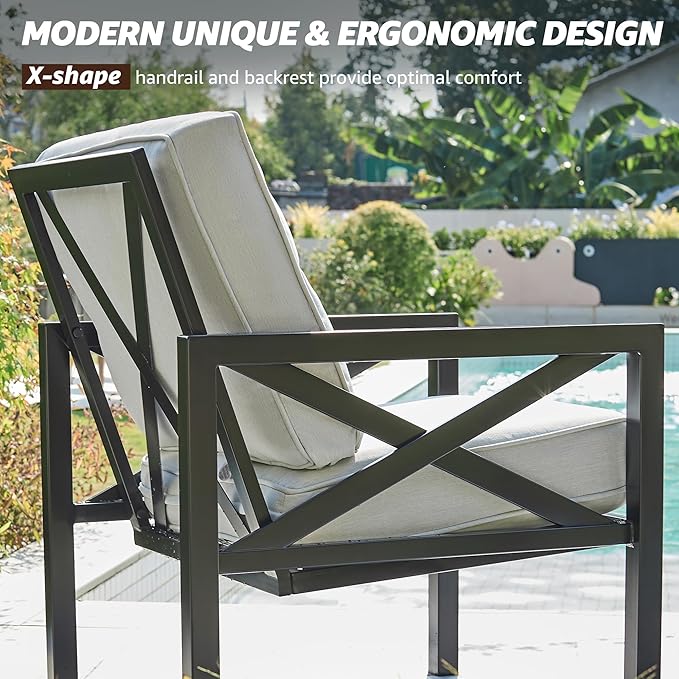 NATURAL EXPRESSIONS Outdoor Patio Furniture 4 Pieces Set, Modern Patio Conversation Sets, Outdoor Sectional Metal Sofa with 5.5 Inch Cushion and Coffee Table for Balcony, Garden