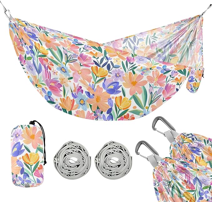Camping Hammock Outdoor Hammocks for Outside Spring Flowers Cute Beach Trees Portable Lightweight with Pockets Tree Straps Indoor