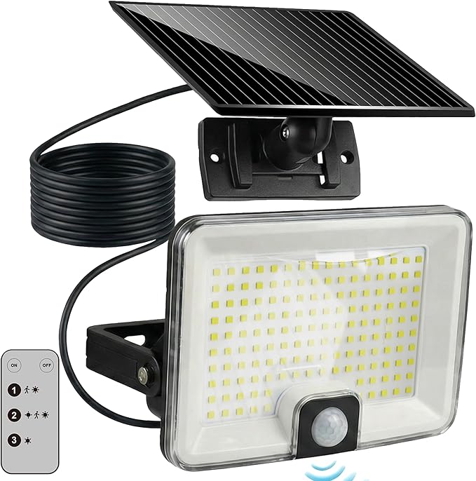 Solar Lights Outdoor Waterproof Motion Sensor, 1000LM LED Measured Flood Light with Remote,16 FT Detection, 270° Wide, Dusk to Dawn Solar Powered Security Lights for Porch Patio Yard Garage