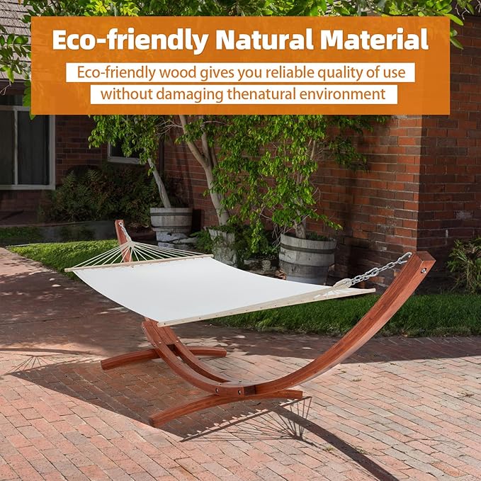 ECOTOUGE 12 FT Hammock with Stand, Single Person Heavy Duty Hammock Stand, Large Hammock Bed for Porch, Patio, Balcony, Garden, Backyard, White-Yellow