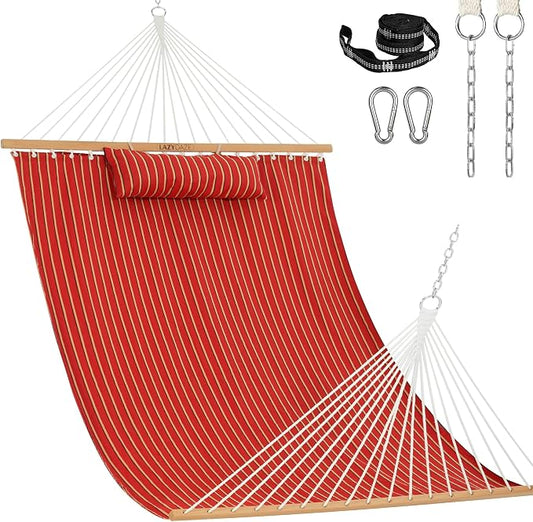 Lazy Daze Hammocks 12 FT Sunbrella Fabric Hammock Non-Fading with Spreader Bars and Free Pillow Fits for 2 Persons, All Weather and Fade Resistant for Patio Yard, 450 lbs Capacity, Harwood Crimson