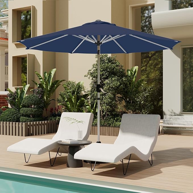 10FT Aluminum Outdoor Patio Umbrella, Fade-Resistant Market Umbrella with Push Button Tilt Function, 8 Sturdy All-Aluminum Ribs for Gardens, Patios, Backyards & Pools