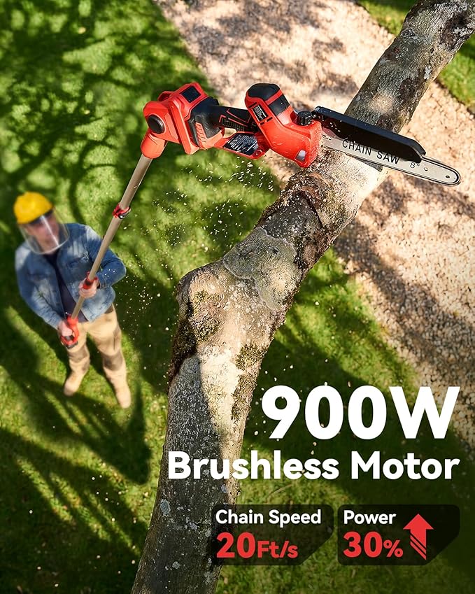 2-in-1 Cordless Pole Saw & Mini Chainsaw, 8-inch Brushless Chainsaw with 2*4000mAh Batteries and a Telescopic Pole Extendable to 15ft, Power Electric Polesaw for Tree Cutting & Branch Trimming