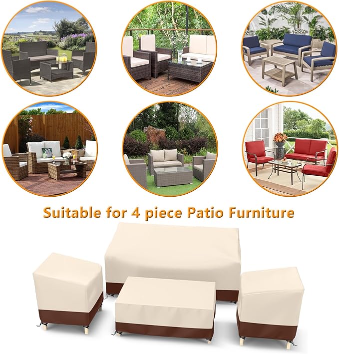 STARTWO Outdoor Waterproof Patio Furniture Covers 4-Piece Set for Chairs, Loveseat and Coffee Table, Heavy Duty 600D, Beige