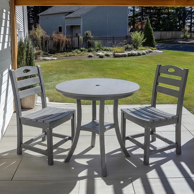 Charcoal Gray 3-Piece HDPE Outdoor Patio Bistro Set with Round Table and 2 Chairs