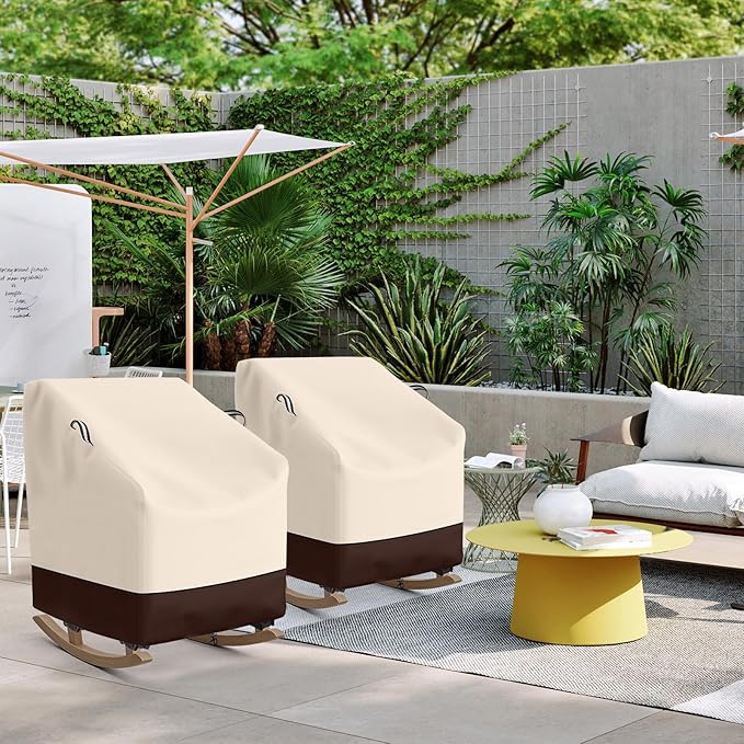 STARTWO Outdoor Rocking Chair Covers 2 Pack , Patio Furniture Covers Waterproof Adapter for Rocking Chairs 28"L x 35"W x 46"H, Beige&Brown