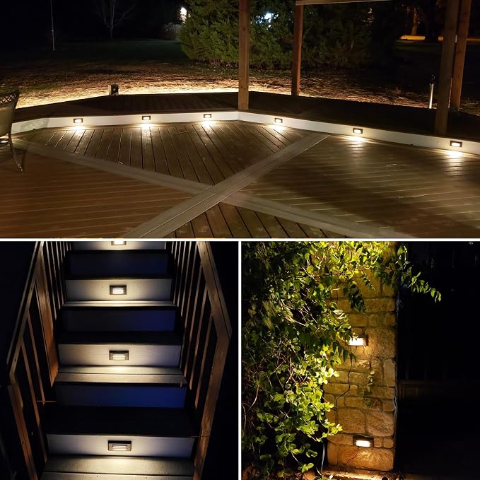 SUNVIE 8-Pack Low Voltage Step Lights 5W 6in Outdoor Black Cast-Aluminum | 12-24V AC/DC, IP65 Waterproof, 90+ CRI, 500lm, Fastlock2 Connectors Included, Outdoor Landscape Lighting, for Fence Post Step