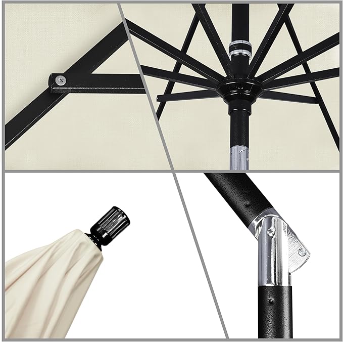 California Umbrella 11Ft Premium Sunbrella Patio Umbrella, Hand-Crank, Tilt-Collar, Black Frame, Canvas Fabric