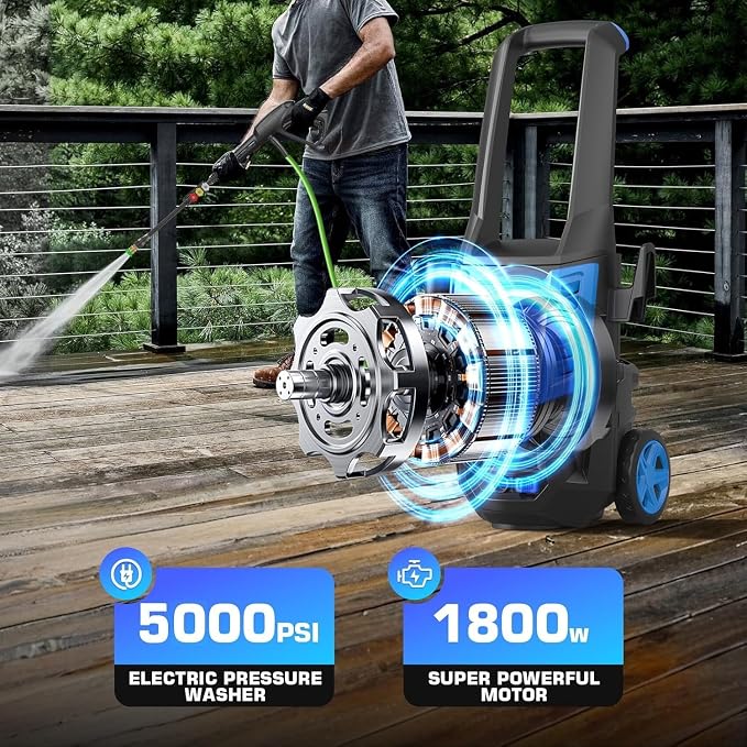 5000PSI Pressure Cleaner, High Power Cleaner Machine, with 4 Nozzle and Soap Bottle for Cars/Fences/Driveways/Home/Patios (Blue)