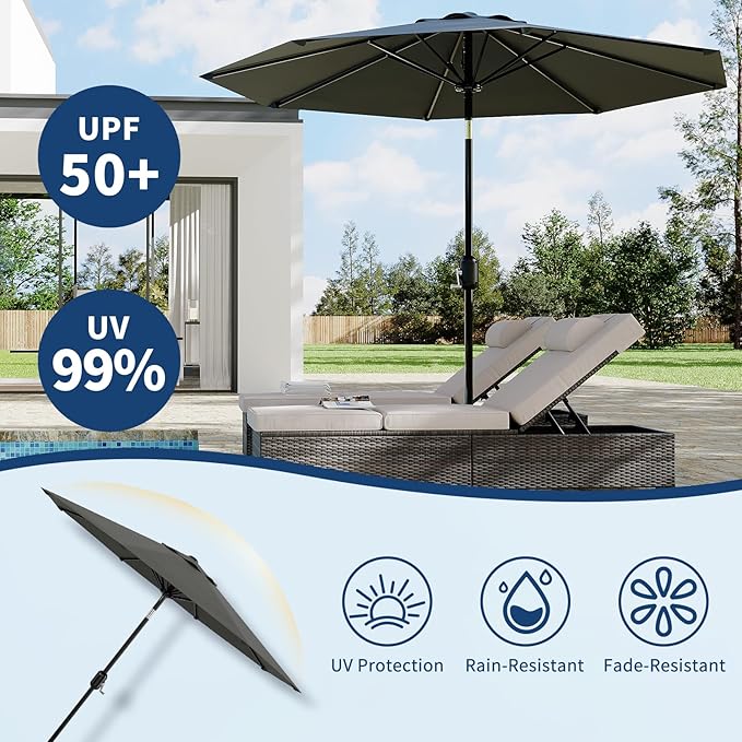 GarveeLife 9FT Patio Umbrella Outdoor, Table Umbrella with Push Button Tilt and Crank, 8 Sturdy Ribs UV Protection Waterproof for Garden, Pool, Market, Deck