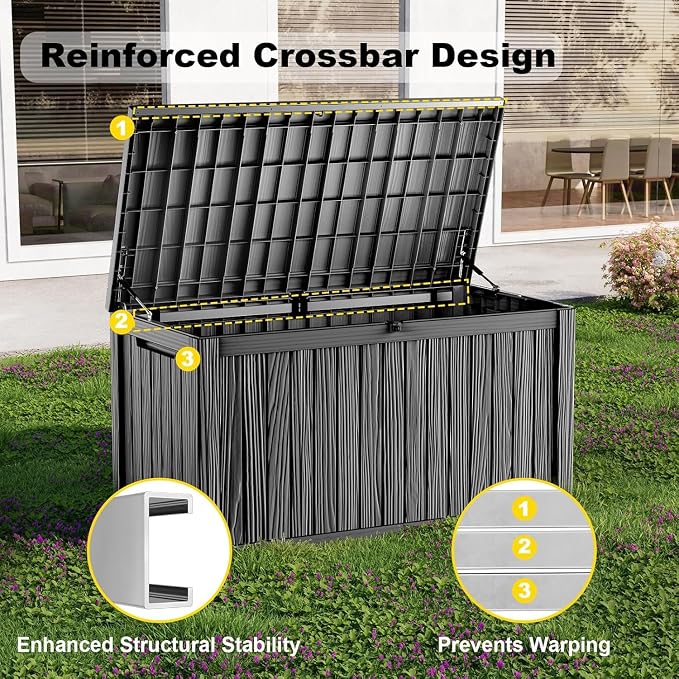 ROJIK 200 Gallon Resin Deck Box, Black Lockable Outdoor Storage Box, Waterproof Weatherproof Container for Patio Cushions, Garden Tools & Pool Floats(Black)