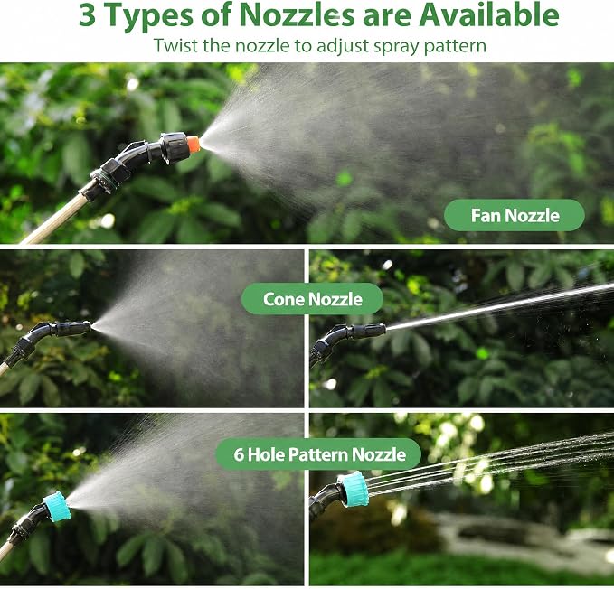 Battery Powered Sprayer Wand,23.6" Electric Sprayer Telescopic Wand with 3 Spray Forces, Battery Indicator, 16.4FT Hose, 3 Mist Nozzles for Lawn and Garden