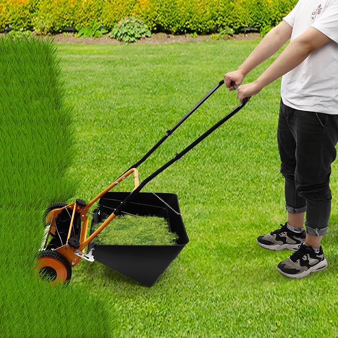 Reel Lawn Mower, 16" Manual Push Lawn Mower, Lawnmower Push Mower with Grass Catcher for Home, Backyard, Park Landscaping