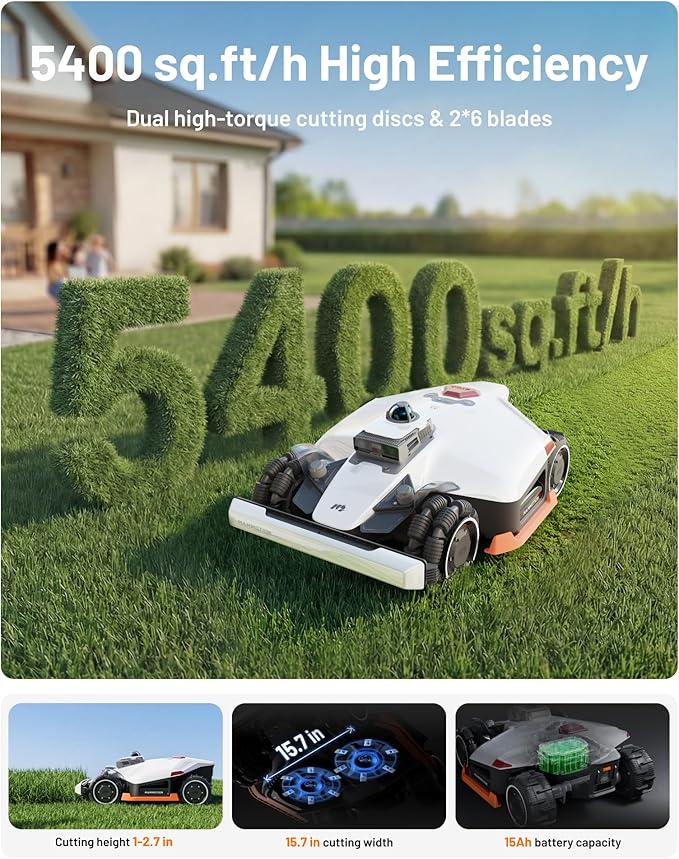 Mammotion LUBA 3 AWD 5000 Robot Lawn Mower with Washstand, 1.25 Acres, 360° LiDAR+NetRTK+AI Vision, All-Wheel-Drive for 80% Slopes, 50 Multi-Zone Management, Cutting Height 1.0"-2.7"