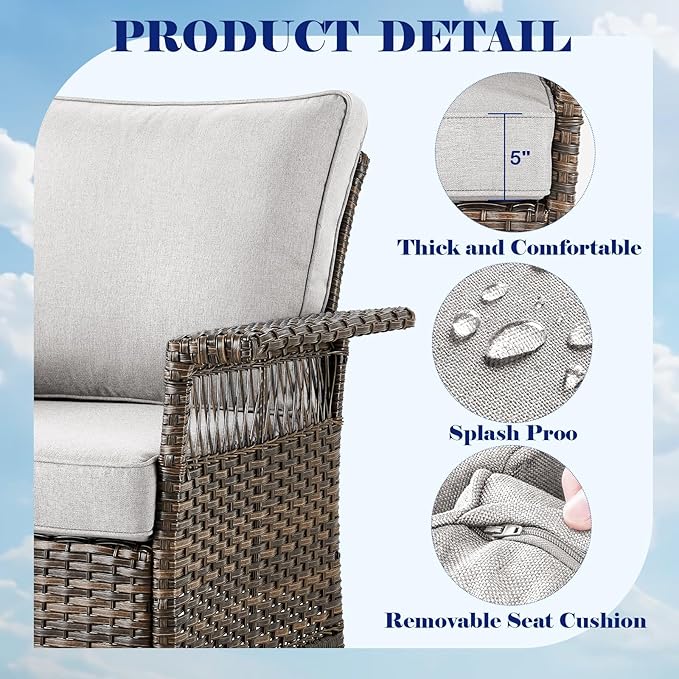 Outdoor Patio Chairs Wicker Chair - 3 Piece Rattan Patio Bistro Chairs Set with Sturdy Frame,All-Weather PE Wicker and Comfortable Cushions,1 Side Table for Outside Porch Deck Balcony(Brown/Beige)