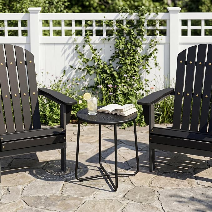 Outdoor Side Table, Small Patio Table Waterproof Round Metal Weather Resistant Outside End Table for Balcony Bistro Porch Yard Garden Patio, Black