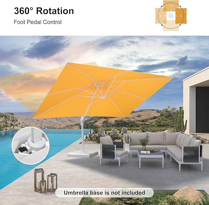 PURPLE LEAF 10' × 13' Patio Umbrella White Cantilever Umbrella Aluminum Square Outdoor Offset Umbrella Hanging Windproof with 360° Rotation for Garden Deck Pool, Yellow