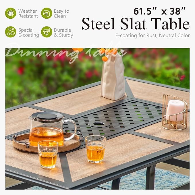 Sophia & William Patio Set with Umbrella Patio Dining Set for 6 with 13ft Rectangle Patio Umbrella Beige, 6 x Patio Chairs Brown, 1 Wood Like Outdoor Dining Table with Umbrella Hole for Lawn Garden