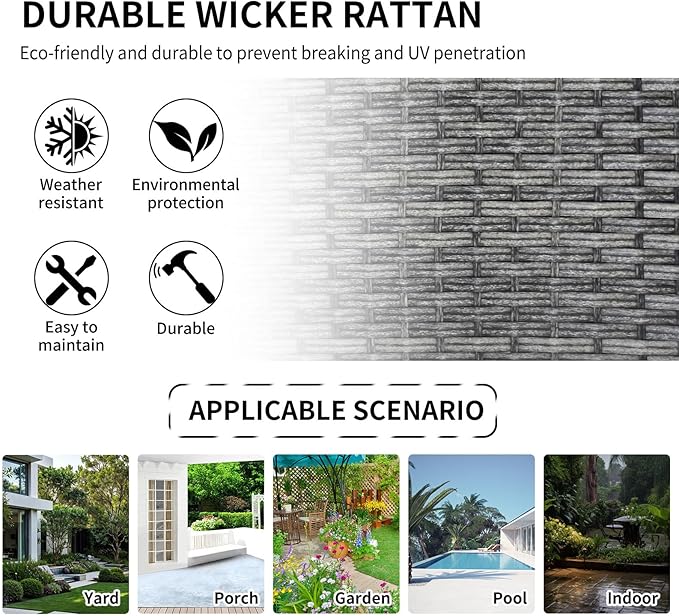SHGJ&SOFT 3 Piece Patio Furniture Set, 2 Outdoor Swivel Rocking Chairs with Side Table, Wicker Glider Chairs, All-Weather Rattan Bistro Set for Porch, Deck, Pool (Khaki, Grey Full-Weave Rattan)