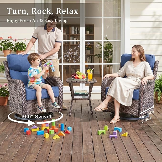 Luxury High Back Outdoor Furniture with 6-Inch Thick Cushions, Patio Furniture Set with Ottomans, 5 PCS Wicker Conversation Set for Porch, Balcony, Deck and Yard