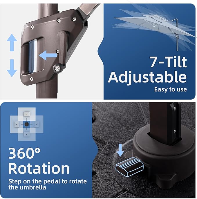 10x13 FT Patio Umbrella with Weighted Base and LED Lights Cantilever Outdoor Large Heavy Duty Rectangle Aluminum Offset Umbrellas Double Top 360 Rotation for Pool Deck Garden, Navy