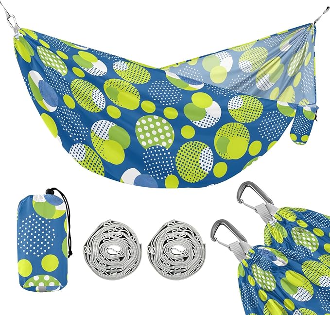 Camping Hammock Outdoor Hammocks for Outside Yellow Blue Geometric Beach Trees Portable Lightweight with Pockets Tree Straps Indoor