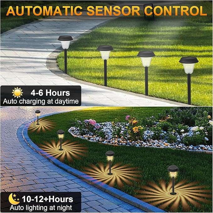 Solar Lights Outdoor Pathway, 6 Pack Waterproof Garden Pathway Lights Solar Powered, Small Outdoor Solar Stake Lights for Yard Driveway Walkway Lawn Decorative, Multicolor/Warm White LED, Auto On/Off