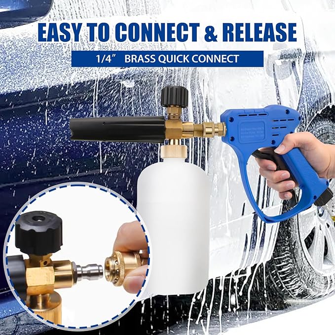 Stubby Swivel Pressure Washer Gun - 5000 PSI / 10 GPM with 3/8" Male Plug and 1/4” Quick Connector and M22-14mm M22-15mm Connector Comprise 5 Nozzle Tips - Compatible with Foam Cannon