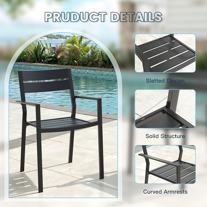 VICLLAX Patio 3 Pieces Outdoor Bistro Table Set, Wrought Iron Metal Furniture with 28" Square Table and 2 Stackable Chairs, Patio Dining Set for Patio, Lawn, Garden, Porch, Dark Grey/Black