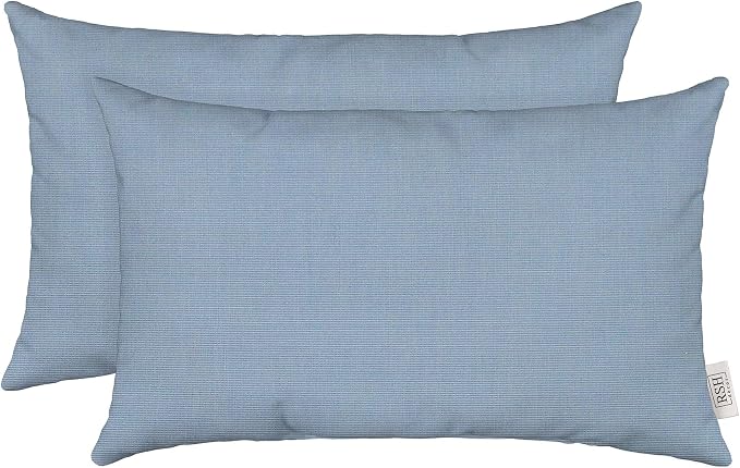 RSH DECOR Sunbrella 26" x 16" Lumbar Throw Pillows Set of 2 | Water and Fade-Resistant Performance Fabric | Outdoor Pillow Covers with Down-Alternative Inserts | Made in USA (Canvas Air Blue)