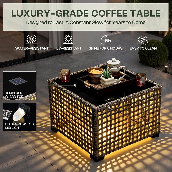 10 Pieces Patio Furniture Set, Outdoor Conversation Set with 360° Swivel Rocker Chairs, Wicker Modular Sectional Sofa & Solar Coffee Table, High Back Outdoor Furniture L Shaped Couch for Porch, Black
