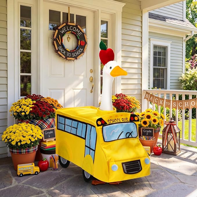 Abbylike Back to School Porch Goose Outfits 23" School Bus Goose Clothes | for Plastic Cement Statue School Classroom Goose Costume Outdoor Garden Yard Patio Art Decor Pathway Decoration