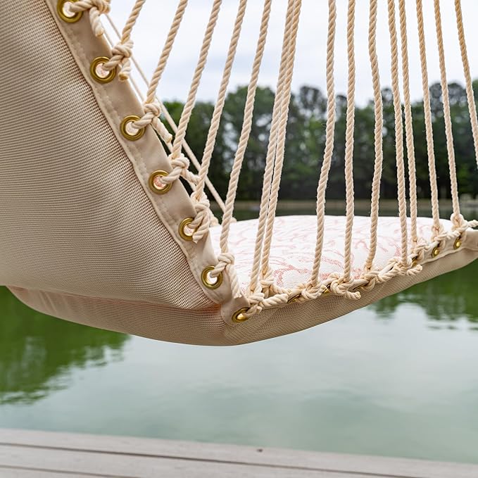 Nags Head Hammocks Atoll Persimmon Bella Dura Cushioned Single Swing – 24 in. x 24 in., 350 lb Capacity, Cumaru Spreader Bar, Handcrafted in The USA