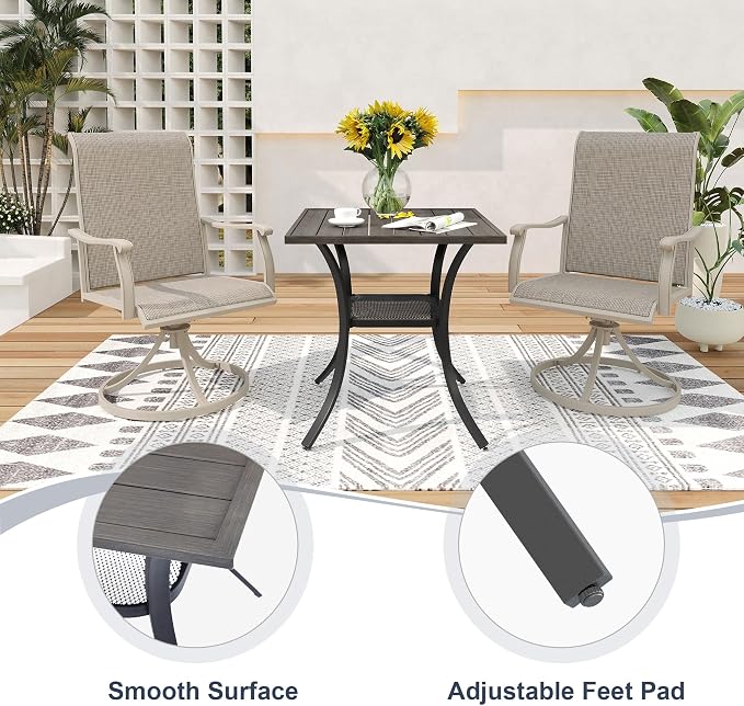VICLLAX Patio 3 Pieces Outdoor Bistro Table Set, Wrought Iron Metal Furniture with 28" Square Table and 2 Stackable Chairs, Patio Dining Set for Patio, Lawn, Garden, Porch, Grey/Black